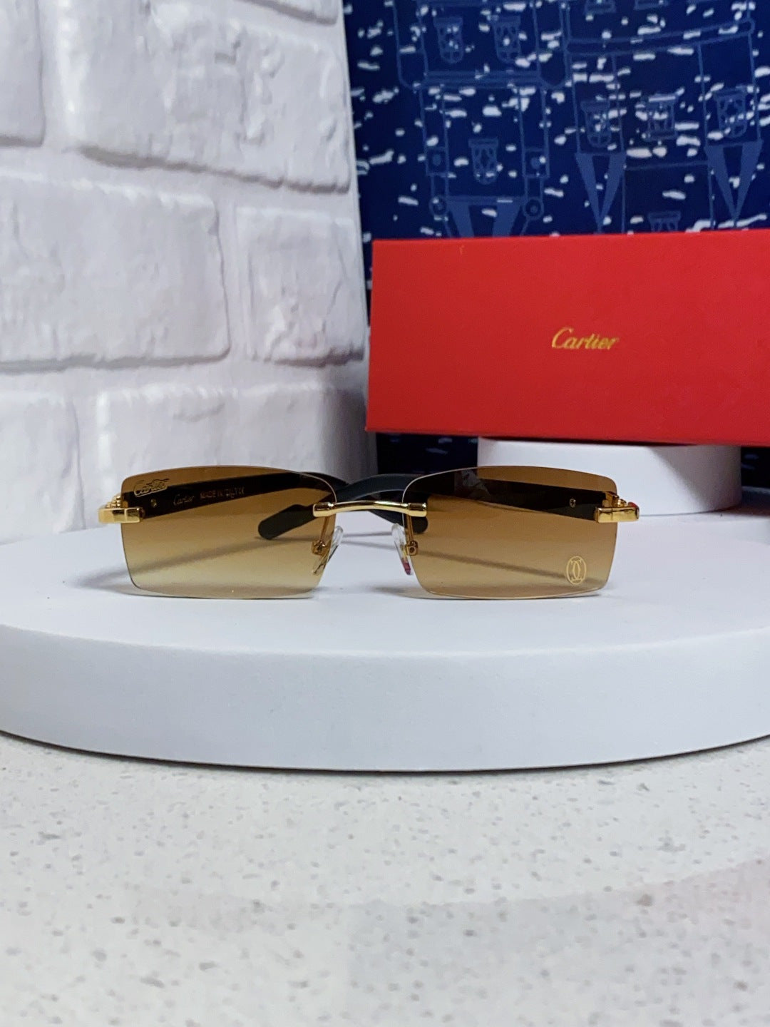 Cartier Lightweight Rimless Brown Lens Sunglasses for Men & Women - 465905 - detail image 2
