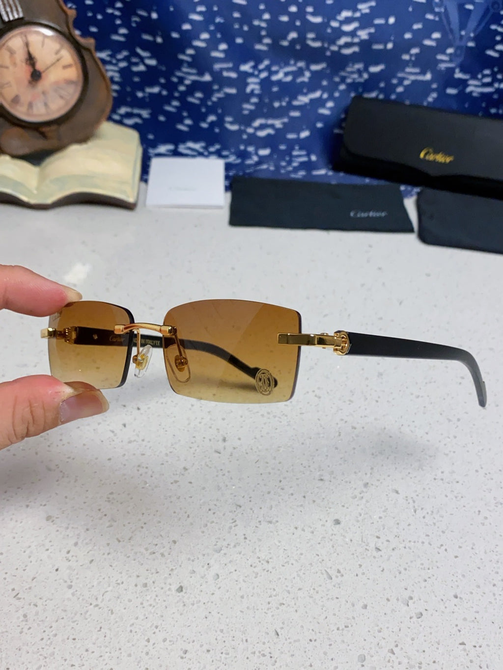 Cartier Lightweight Rimless Brown Lens Sunglasses for Men & Women - 465905 - detail image 6