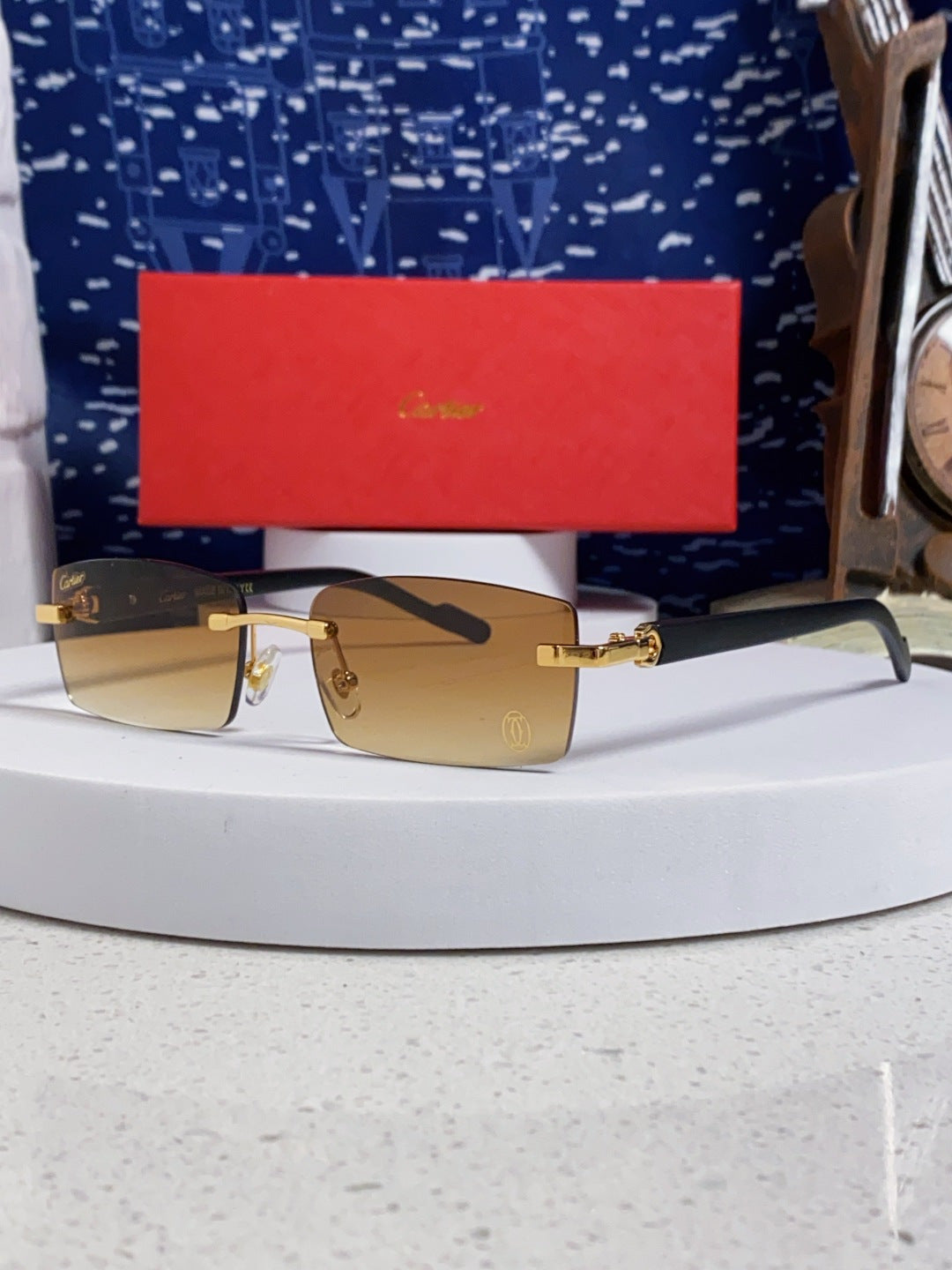 Cartier Lightweight Rimless Brown Lens Sunglasses for Men & Women - 465905