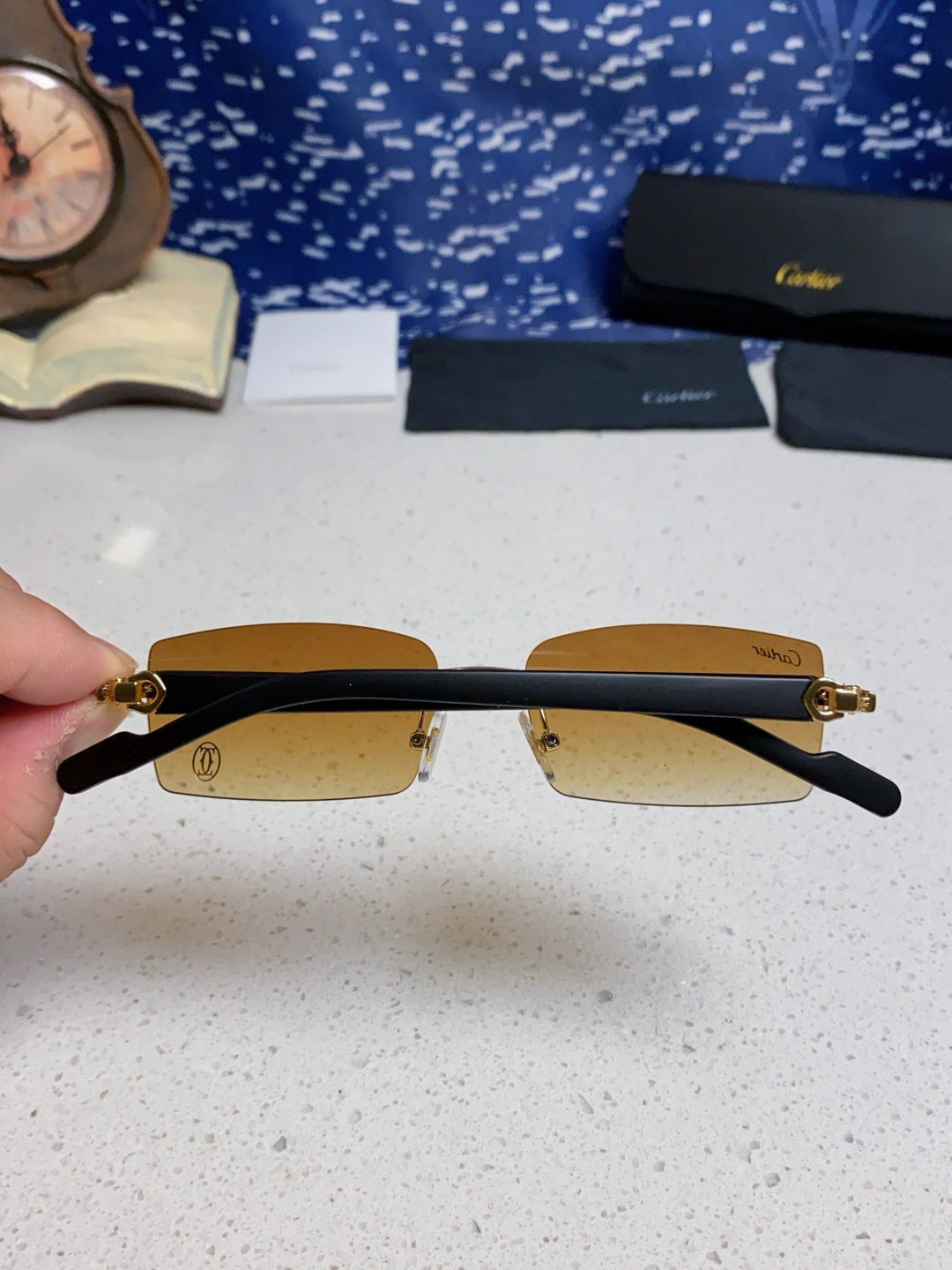 Cartier Lightweight Rimless Brown Lens Sunglasses for Men & Women - 465905 - detail image 5