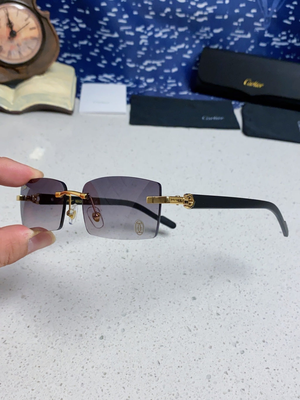 Cartier Lightweight Rimless Silver Lens Sunglasses for Men & Women - 465906 - detail image 6