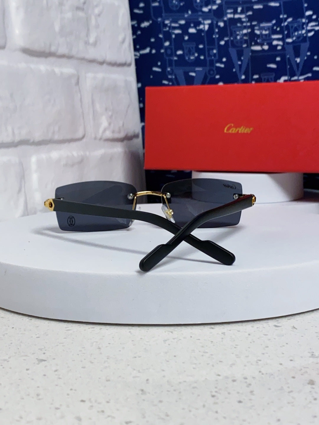 Cartier Lightweight Rimless Blue Lens Sunglasses for Men & Women - 465907 - detail image 3