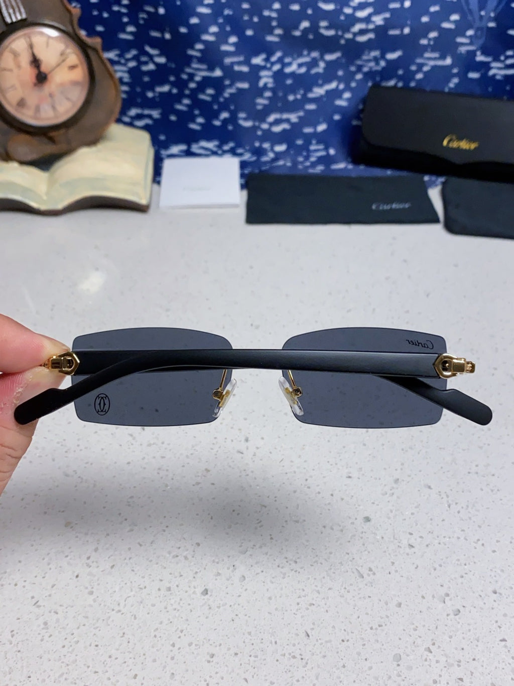 Cartier Lightweight Rimless Blue Lens Sunglasses for Men & Women - 465907 - detail image 5