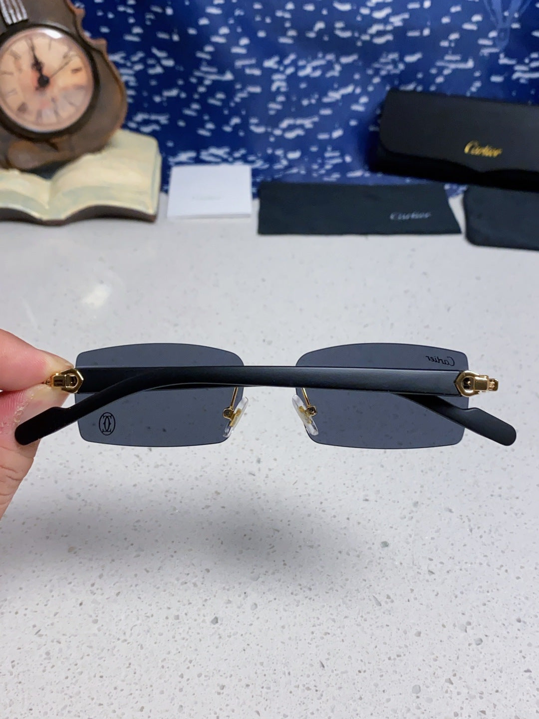 Cartier Lightweight Rimless Blue Lens Sunglasses for Men & Women - 465907 - detail image 5