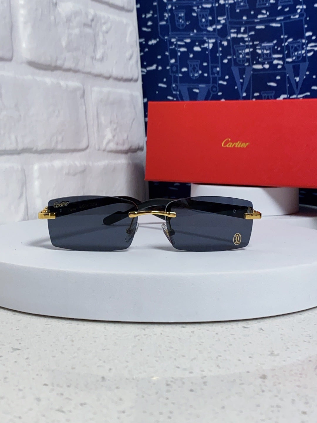 Cartier Lightweight Rimless Blue Lens Sunglasses for Men & Women - 465907 - detail image 2