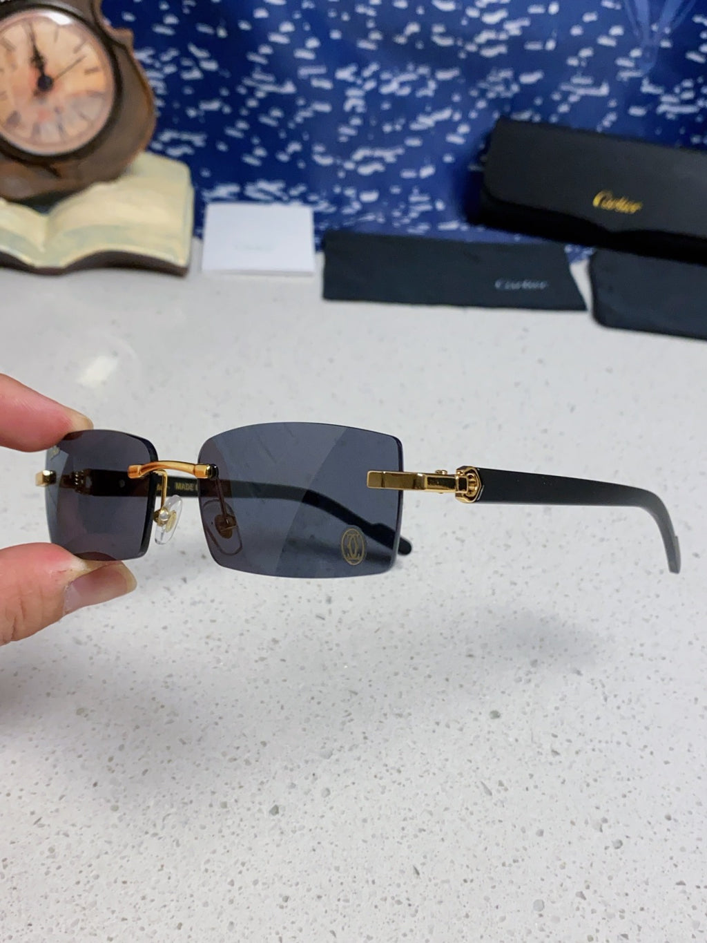 Cartier Lightweight Rimless Blue Lens Sunglasses for Men & Women - 465907 - detail image 6