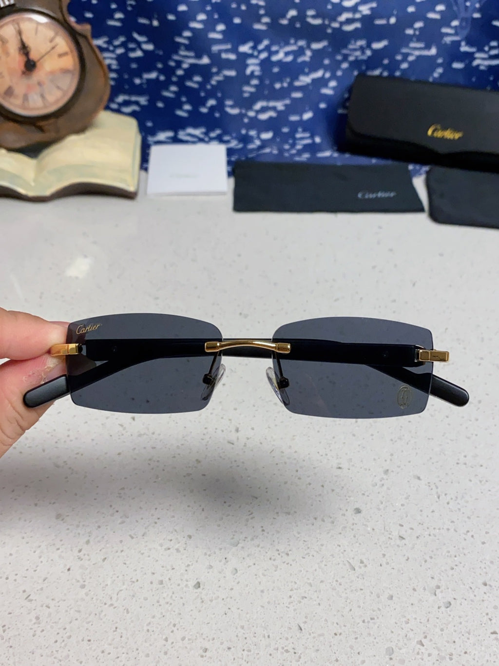 Cartier Lightweight Rimless Blue Lens Sunglasses for Men & Women - 465907 - detail image 4