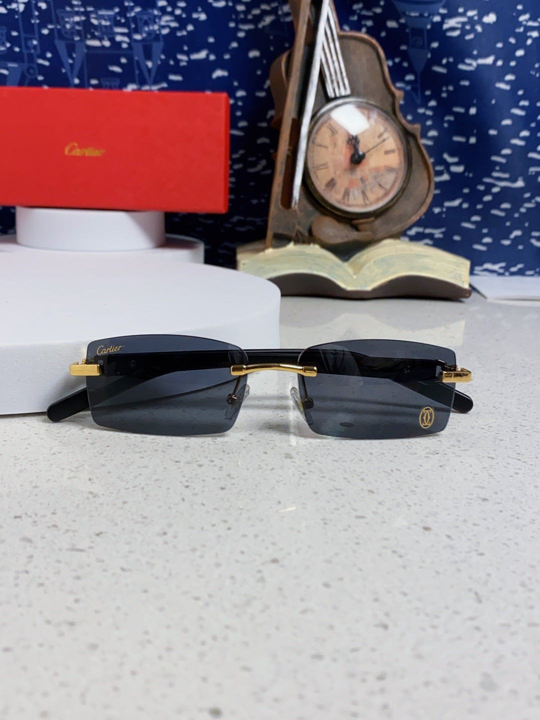 Cartier Lightweight Rimless Blue Lens Sunglasses for Men & Women - 465907 - detail image 9