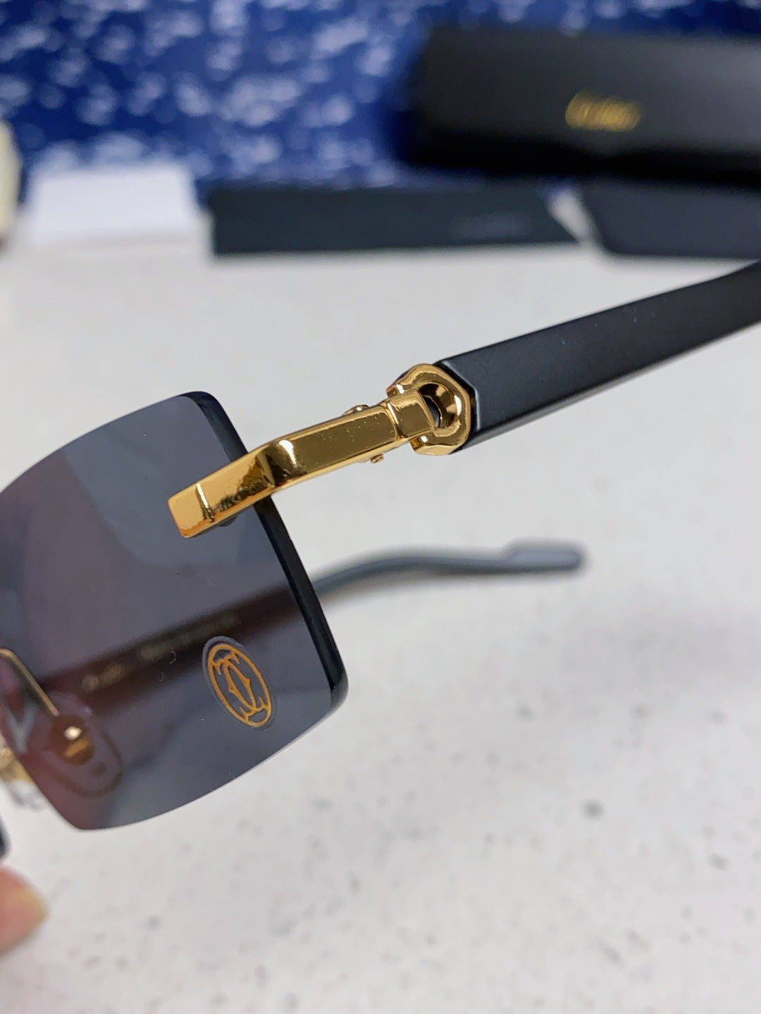 Cartier Lightweight Rimless Blue Lens Sunglasses for Men & Women - 465907 - detail image 7