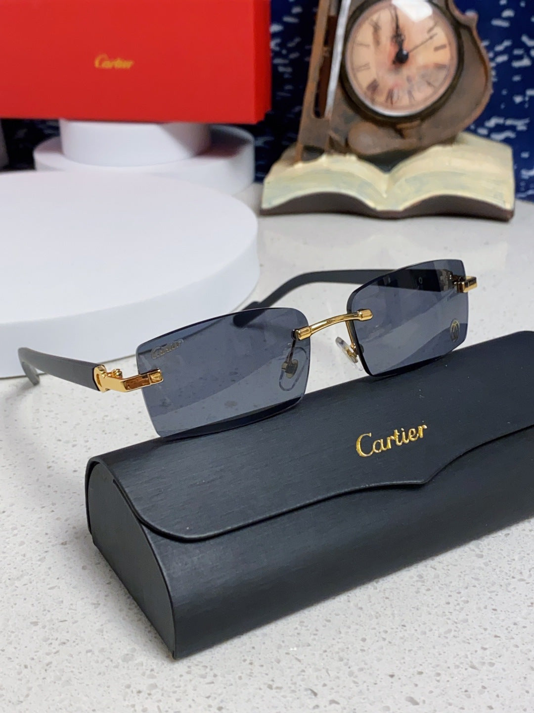 Cartier Lightweight Rimless Blue Lens Sunglasses for Men & Women - 465907 - detail image 10