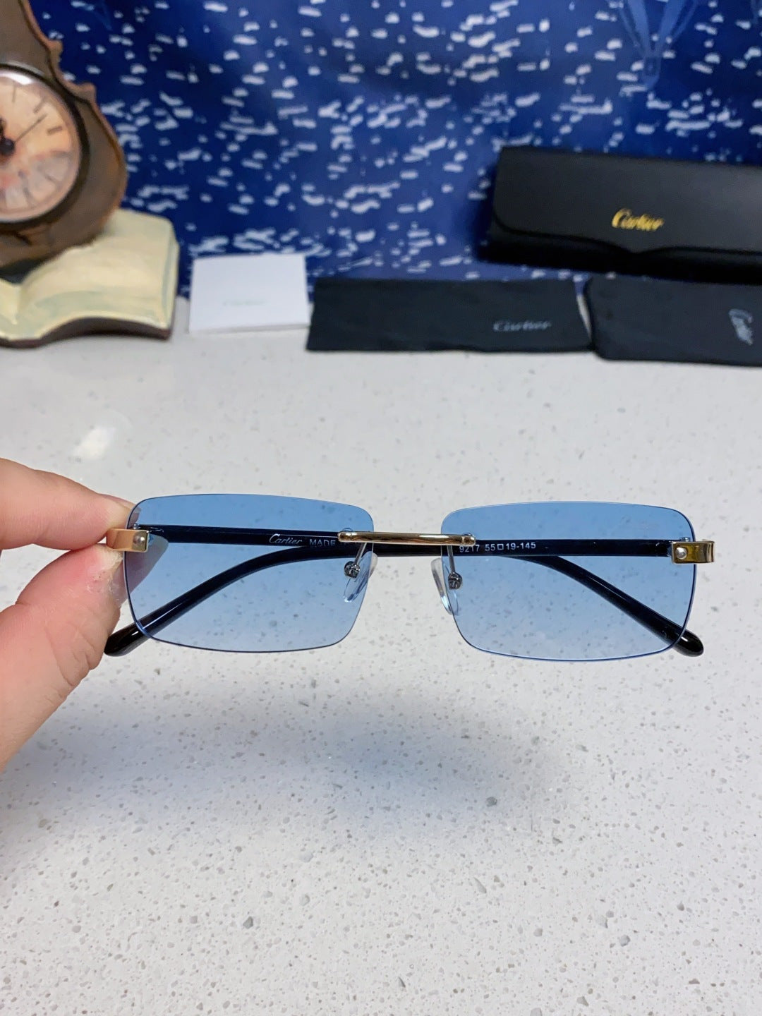 Cartier Metal Fashion Blue Lens Sunglasses for Men & Women - detail image 3