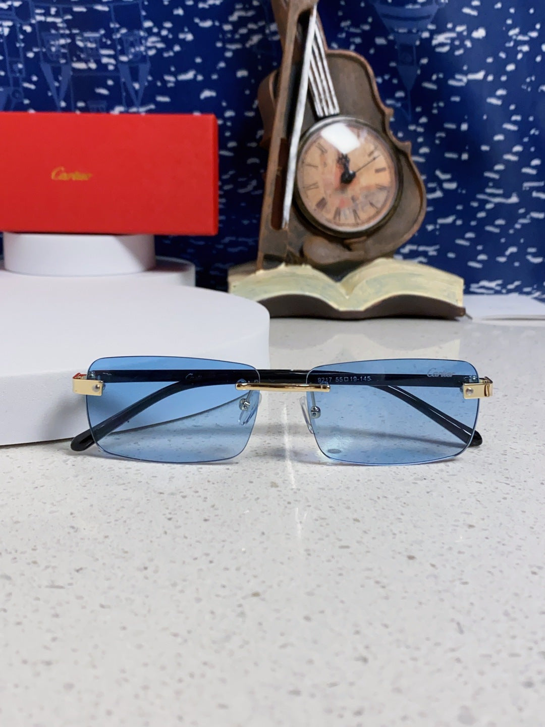 Cartier Metal Fashion Blue Lens Sunglasses for Men & Women - detail image 8
