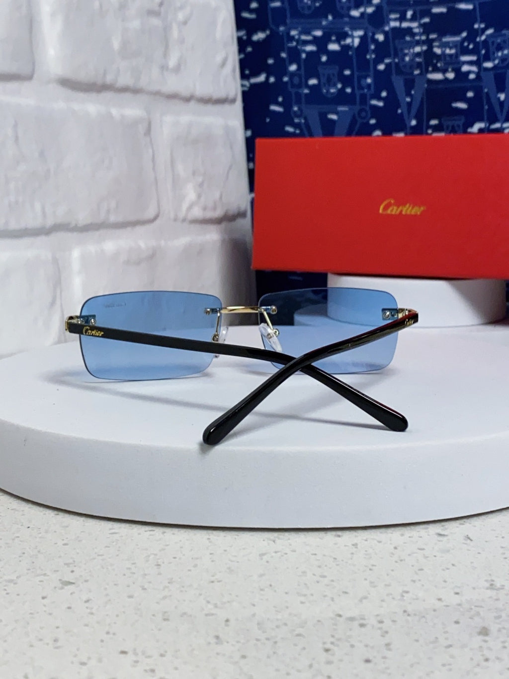 Cartier Metal Fashion Blue Lens Sunglasses for Men & Women - detail image 2