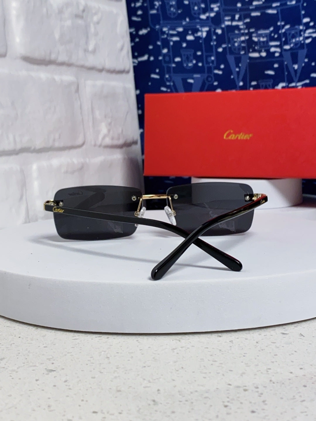 Cartier Metal Fashion Black Lens Sunglasses for Men & Women - detail image 2