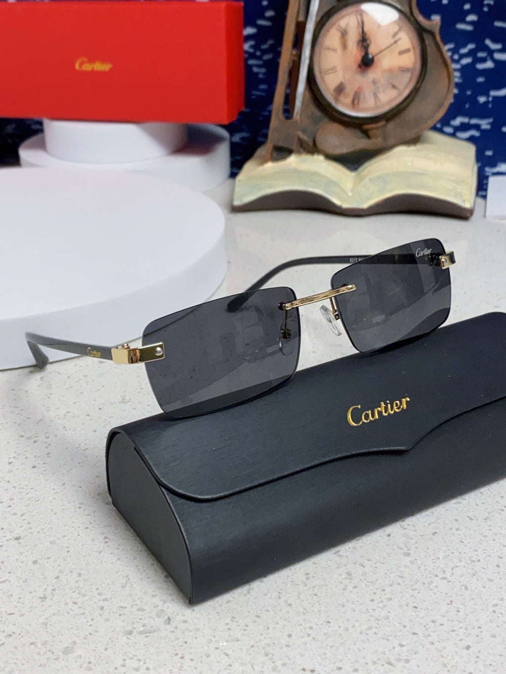 Cartier Metal Fashion Black Lens Sunglasses for Men & Women - detail image 9