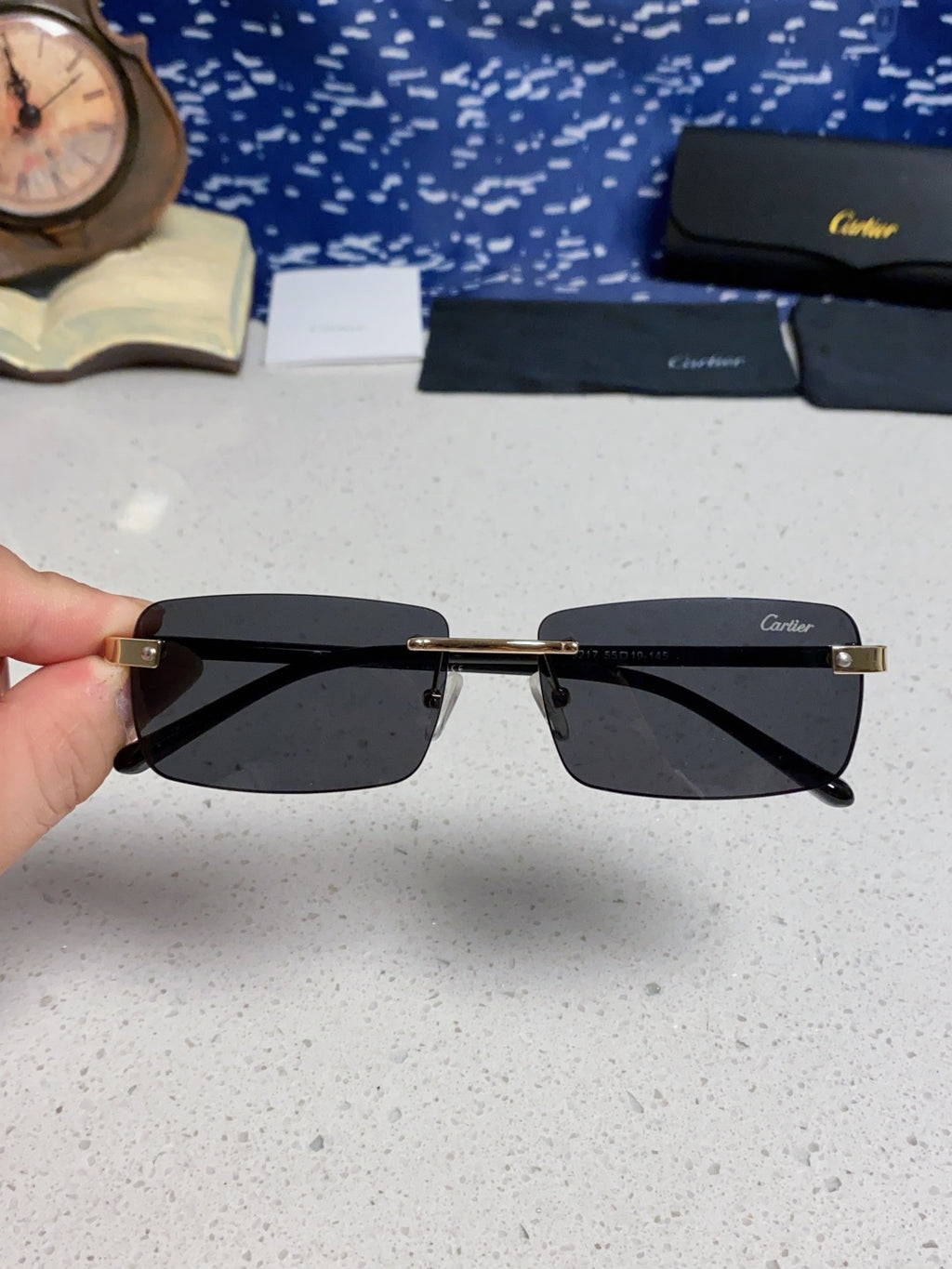Cartier Metal Fashion Black Lens Sunglasses for Men & Women - detail image 3
