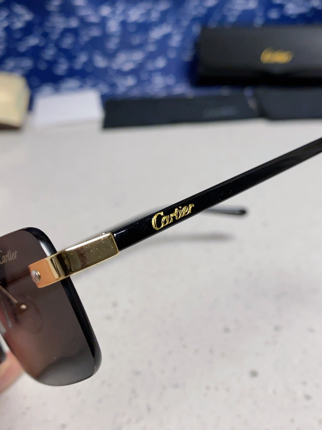 Cartier Metal Fashion Black Lens Sunglasses for Men & Women - detail image 6