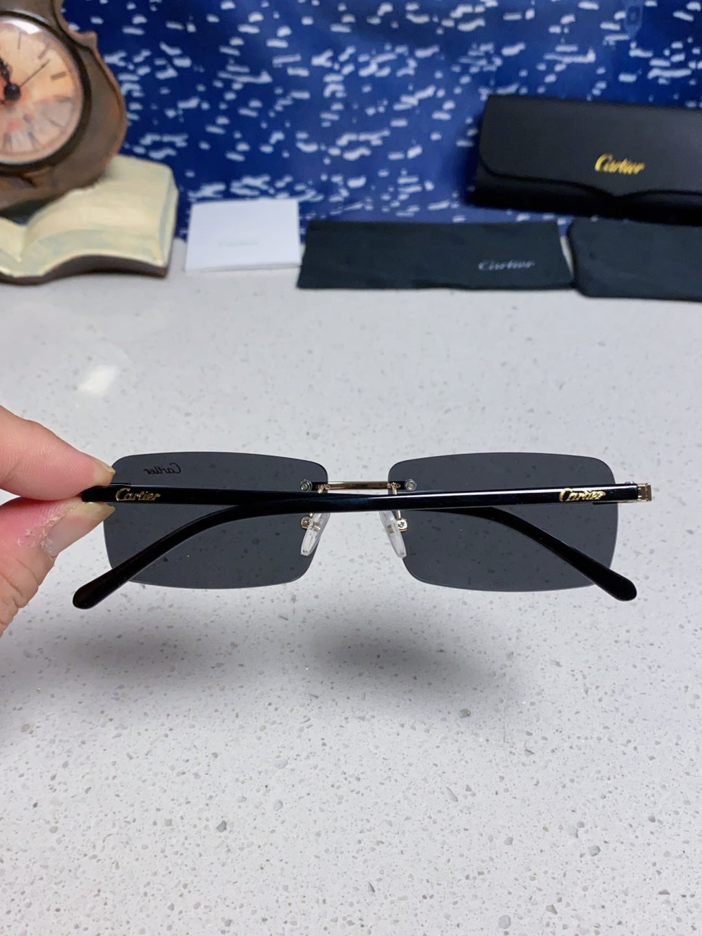 Cartier Metal Fashion Black Lens Sunglasses for Men & Women - detail image 4