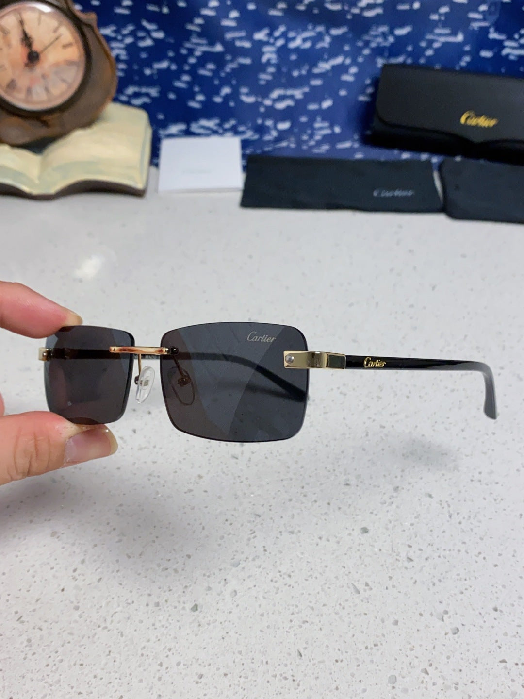 Cartier Metal Fashion Black Lens Sunglasses for Men & Women - detail image 5