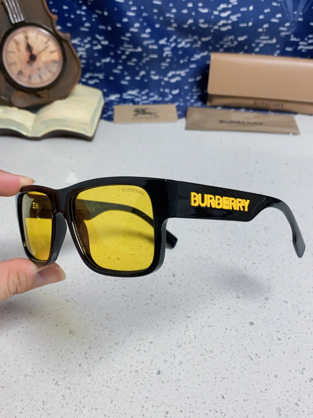 Burberry Polarized Square Yellow Lens Sunglasses for Men & Women - detail image 6