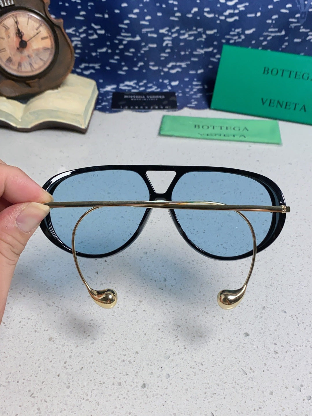 Bottega Veneta BV1273 Aviator Blue Lens Sunglasses for Men & Women - detail image 5