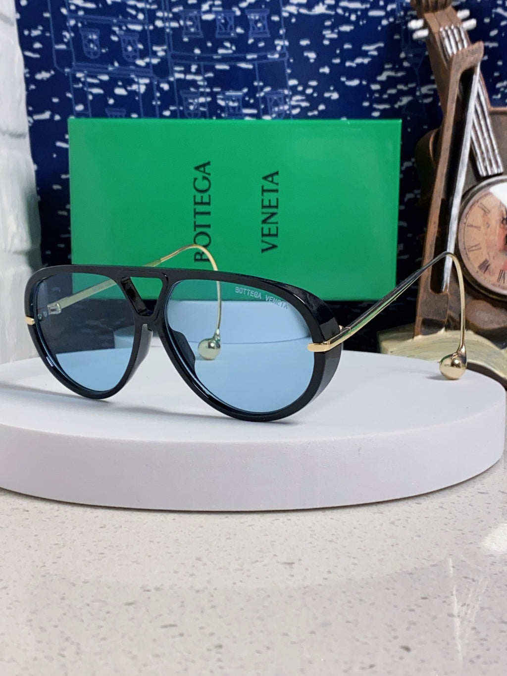 Bottega Veneta BV1273 Aviator Blue Lens Sunglasses for Men & Women