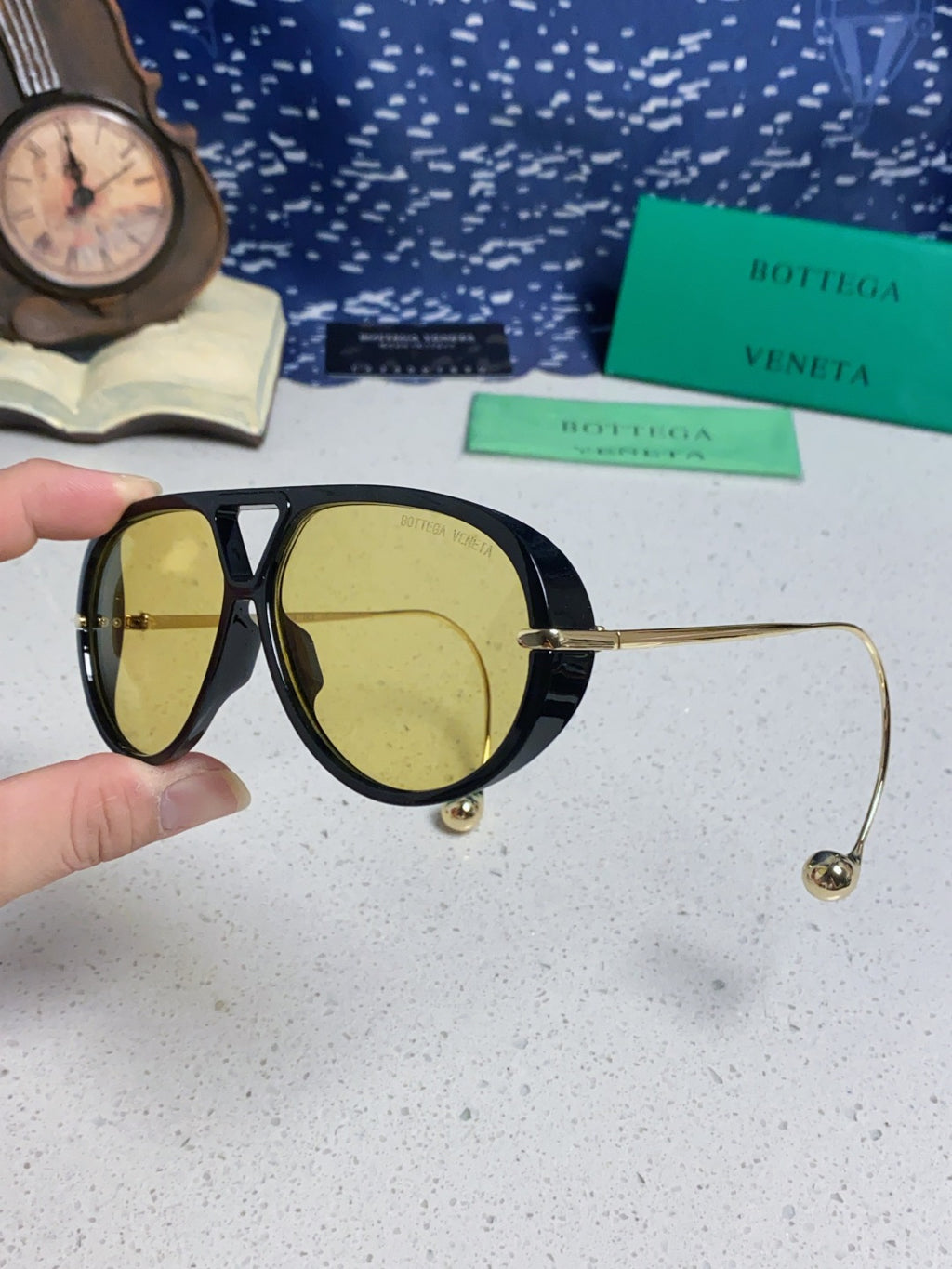 Bottega Veneta BV1273 Aviator Gold Lens Sunglasses for Men & Women - detail image 7
