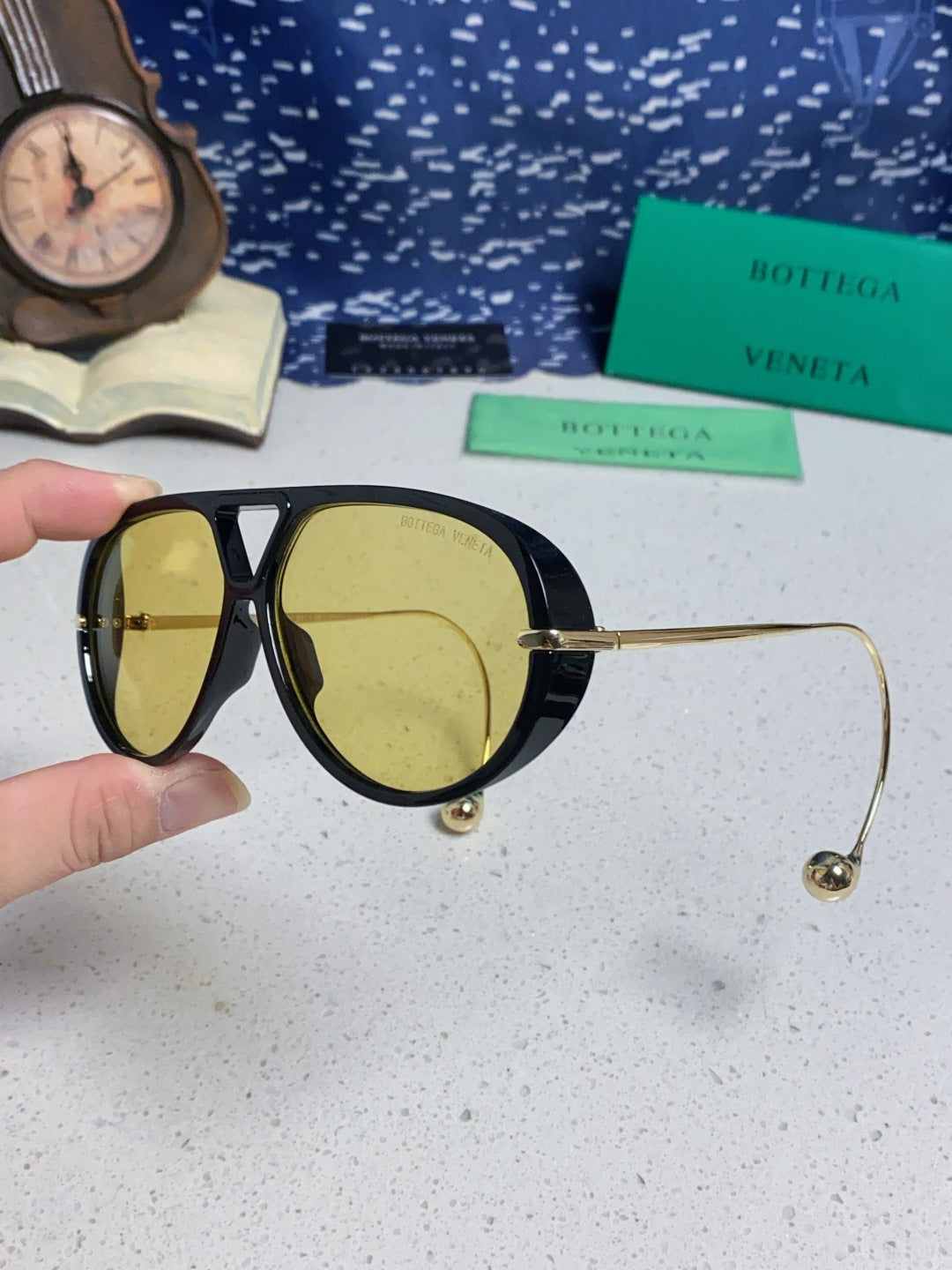Bottega Veneta BV1273 Aviator Gold Lens Sunglasses for Men & Women - detail image 7