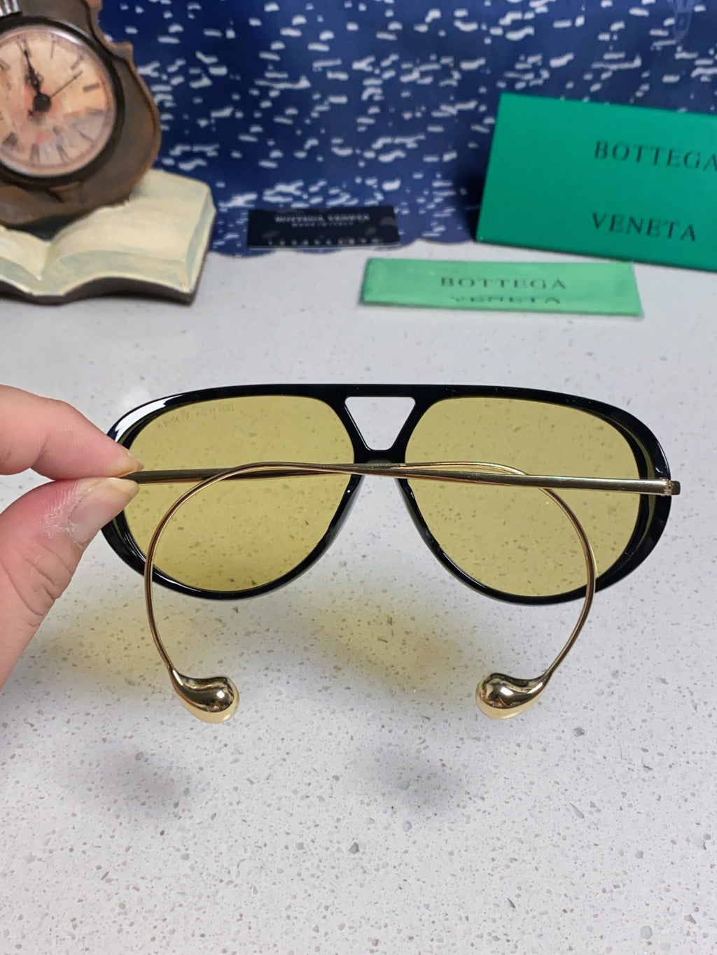 Bottega Veneta BV1273 Aviator Gold Lens Sunglasses for Men & Women - detail image 6