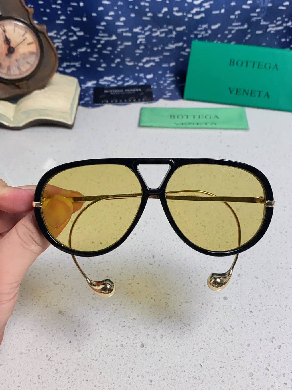 Bottega Veneta BV1273 Aviator Gold Lens Sunglasses for Men & Women - detail image 5