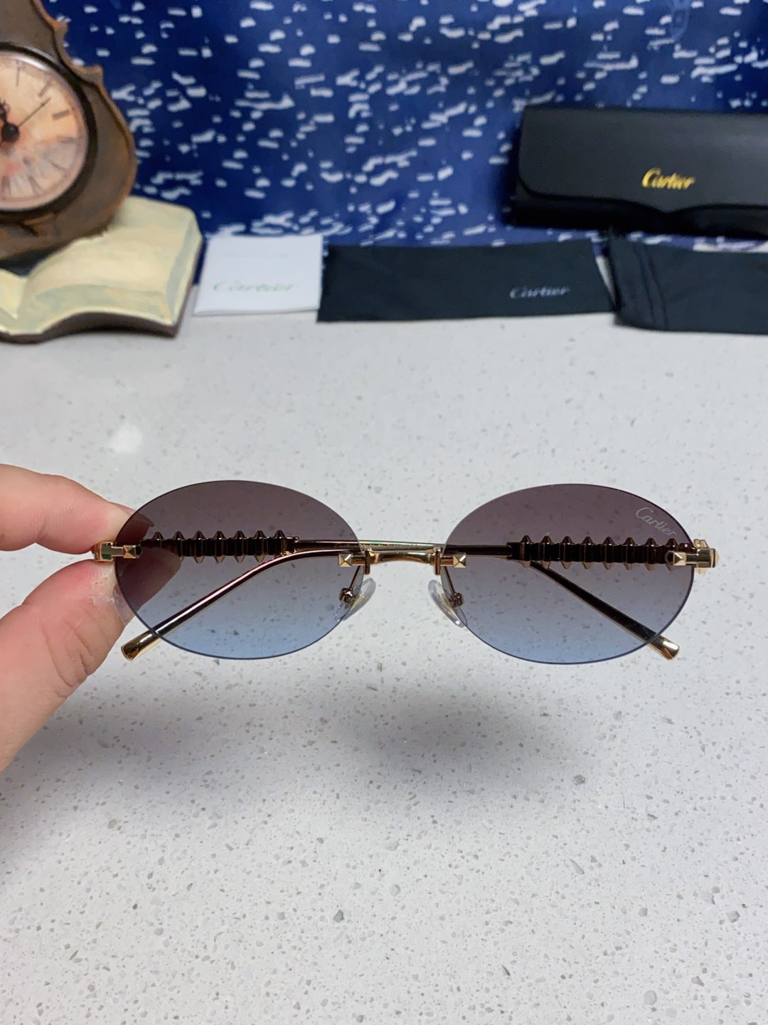 Cartier Lightweight Rimless Silver Lens Sunglasses for Men & Women - 415837 - detail image 4