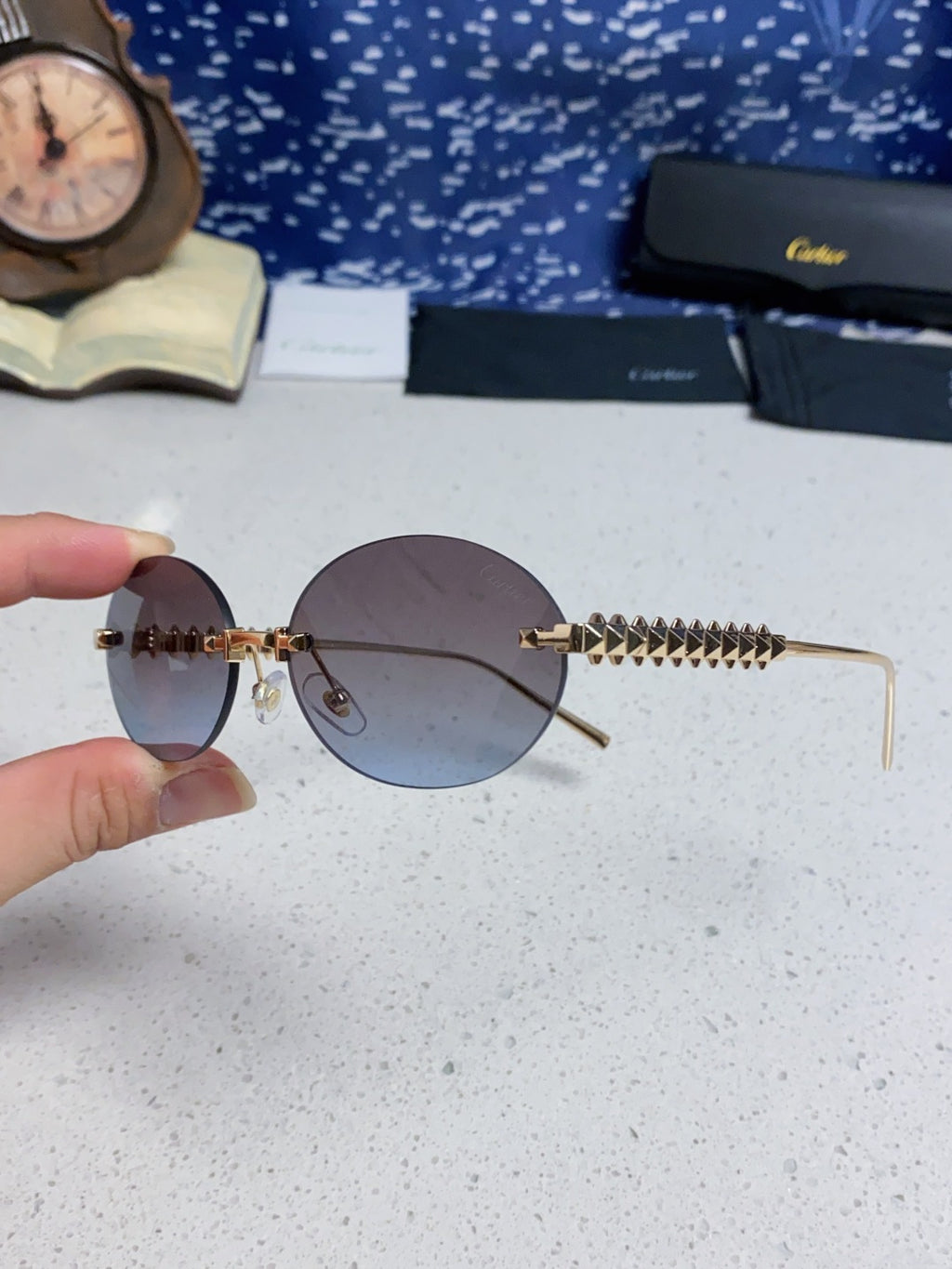 Cartier Lightweight Rimless Silver Lens Sunglasses for Men & Women - 449429 - detail image 6