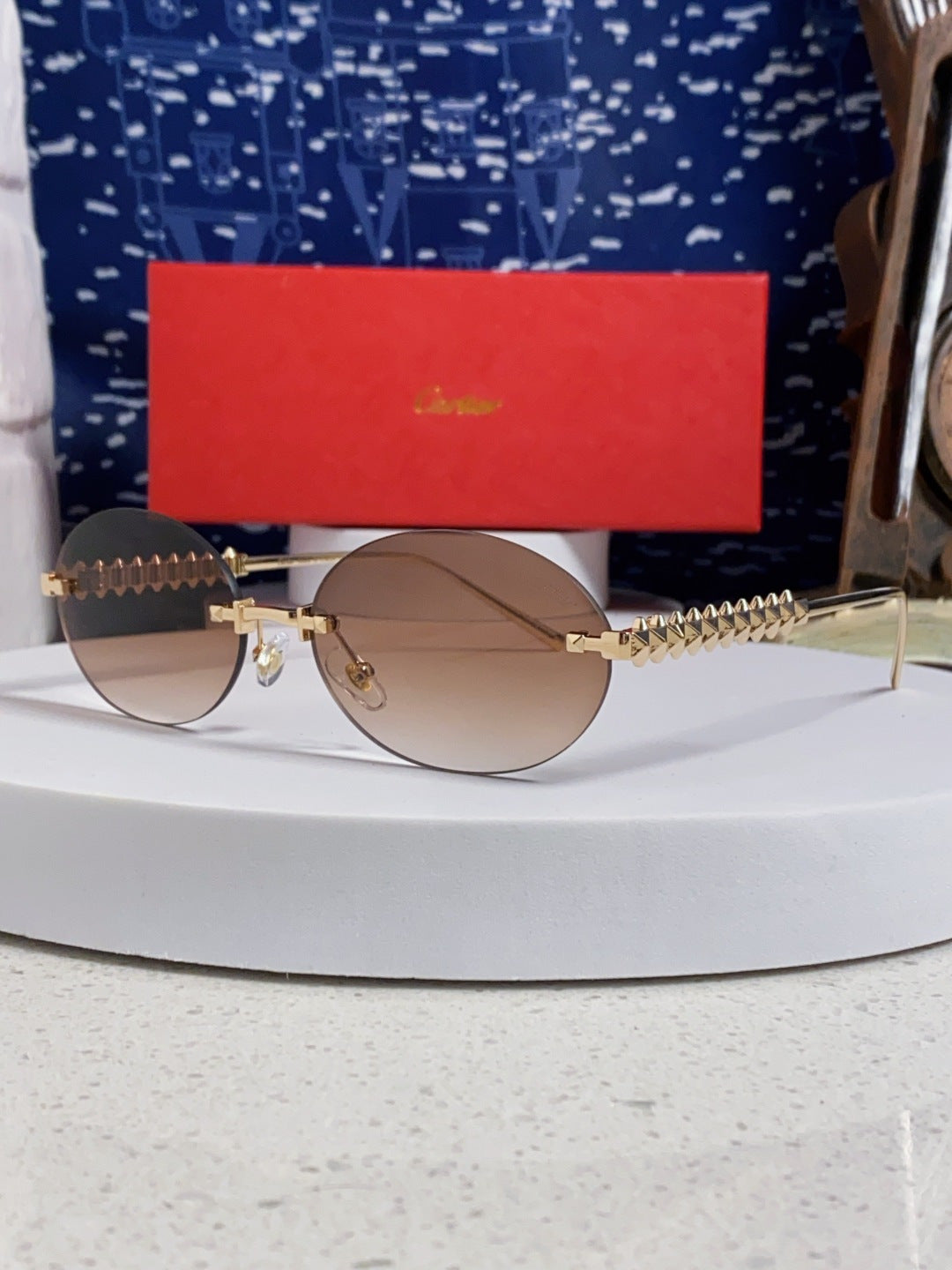 Cartier Lightweight Rimless Brown Lens Sunglasses for Men & Women - 415838