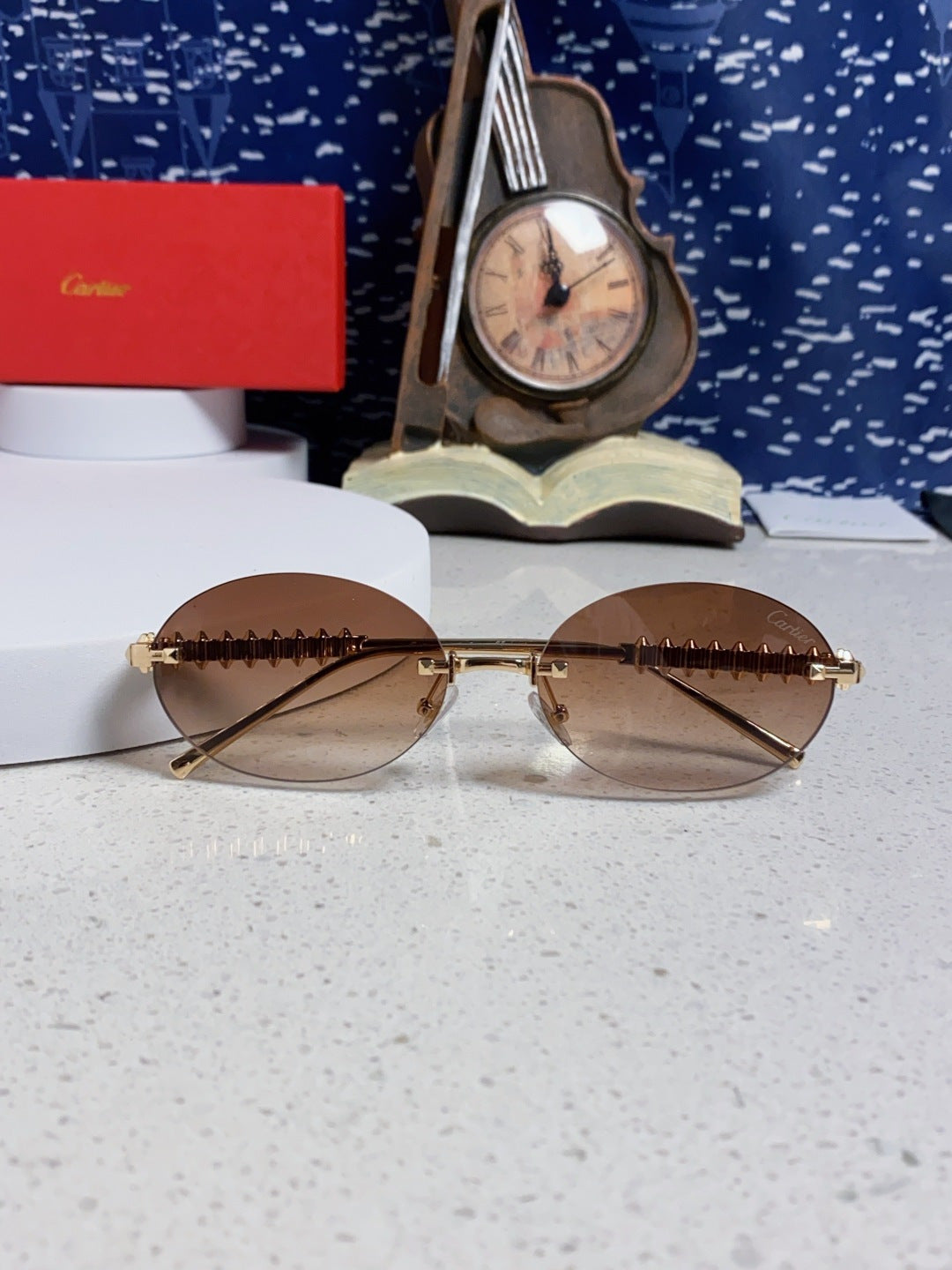 Cartier Lightweight Rimless Brown Lens Sunglasses for Men & Women - 415838 - detail image 9