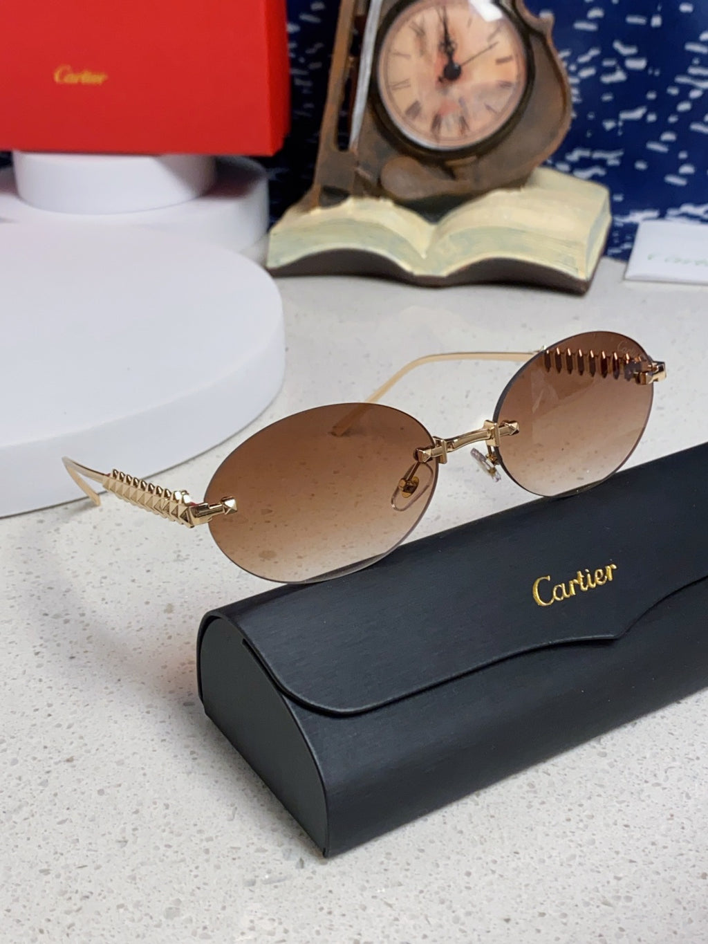 Cartier Lightweight Rimless Brown Lens Sunglasses for Men & Women - 449430 - detail image 10