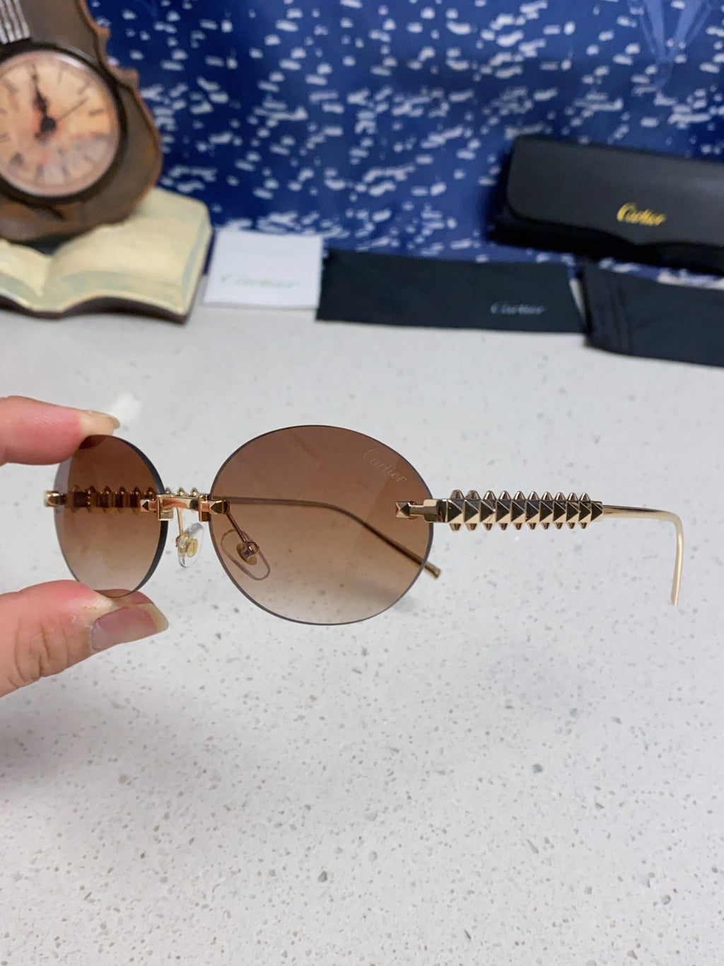 Cartier Lightweight Rimless Brown Lens Sunglasses for Men & Women - 415838 - detail image 6