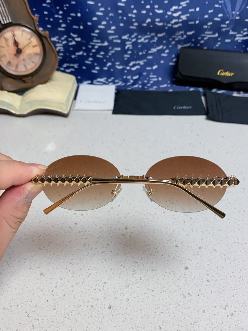 Cartier Lightweight Rimless Brown Lens Sunglasses for Men & Women - 415838 - detail image 5