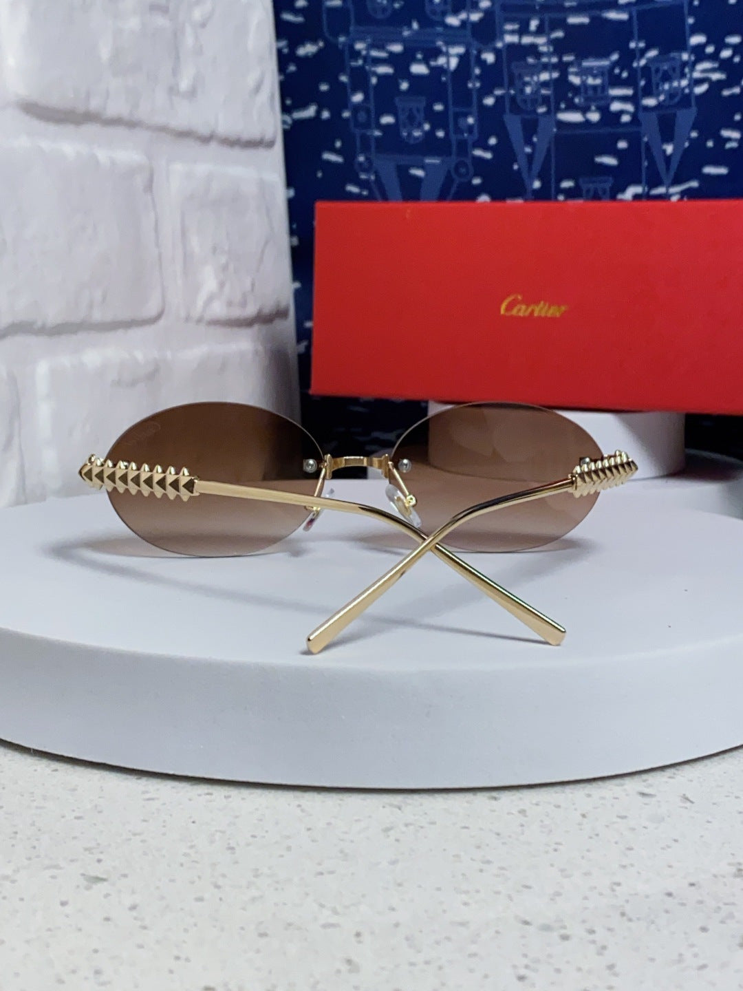 Cartier Lightweight Rimless Brown Lens Sunglasses for Men & Women - 415838 - detail image 3