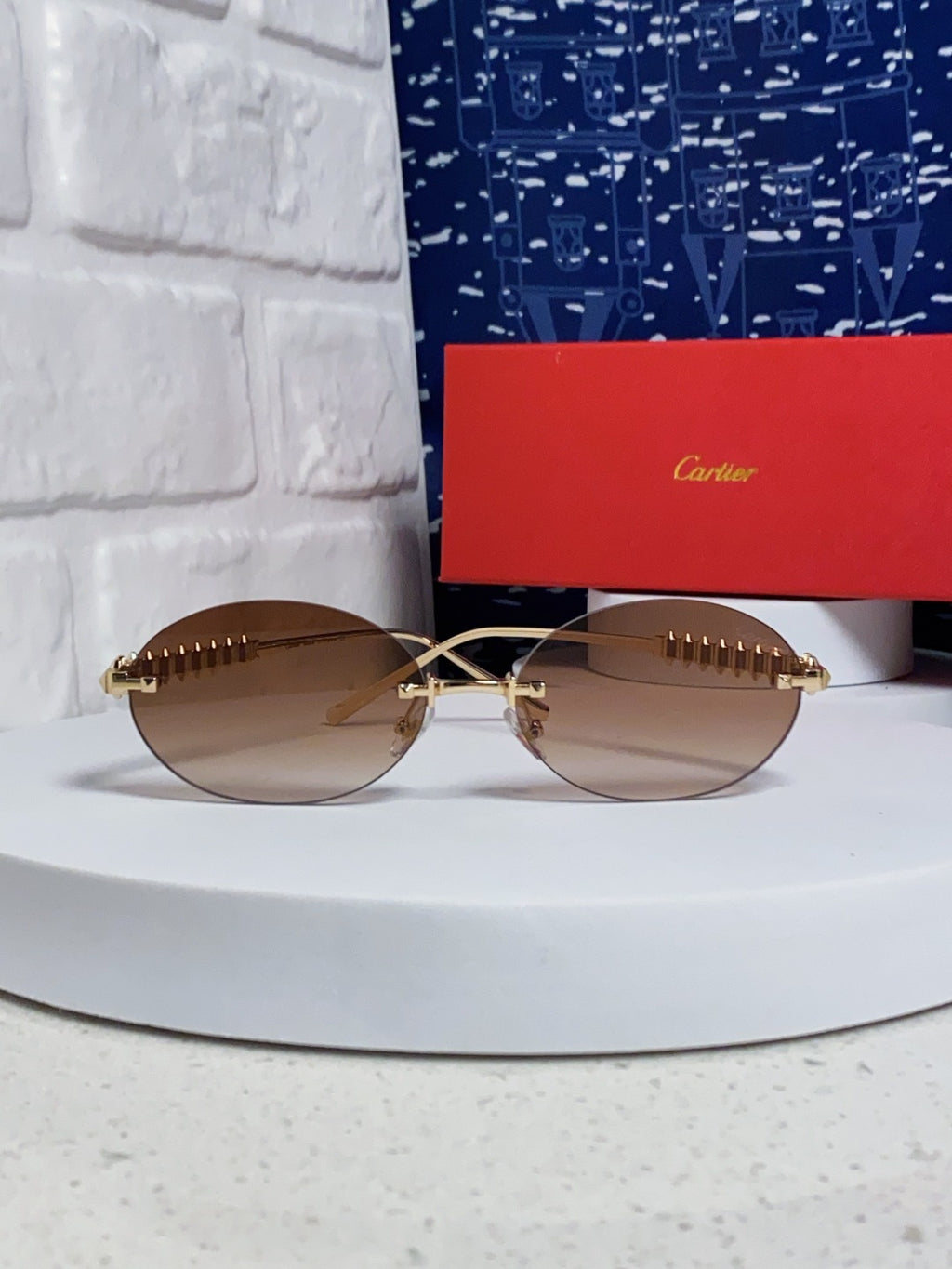 Cartier Lightweight Rimless Brown Lens Sunglasses for Men & Women - 415838 - detail image 2