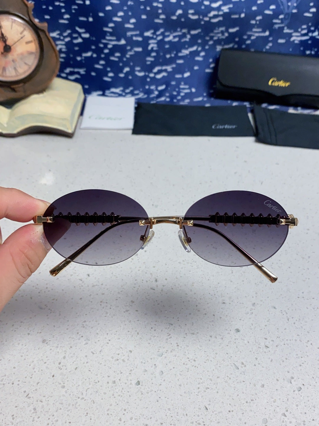 Cartier Lightweight Rimless Silver Lens Sunglasses for Men & Women - 415839 - detail image 4
