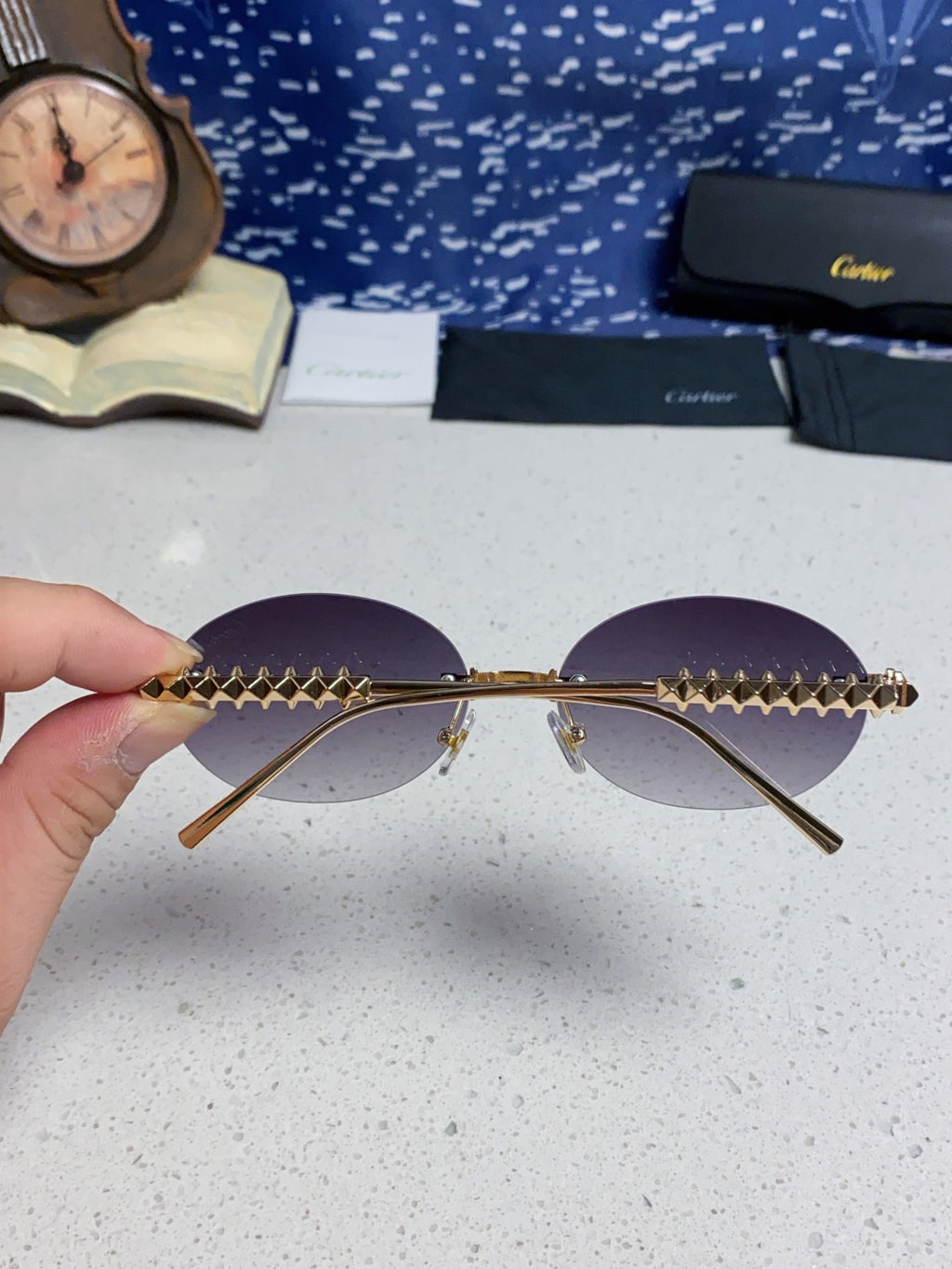 Cartier Lightweight Rimless Silver Lens Sunglasses for Men & Women - 415839 - detail image 5