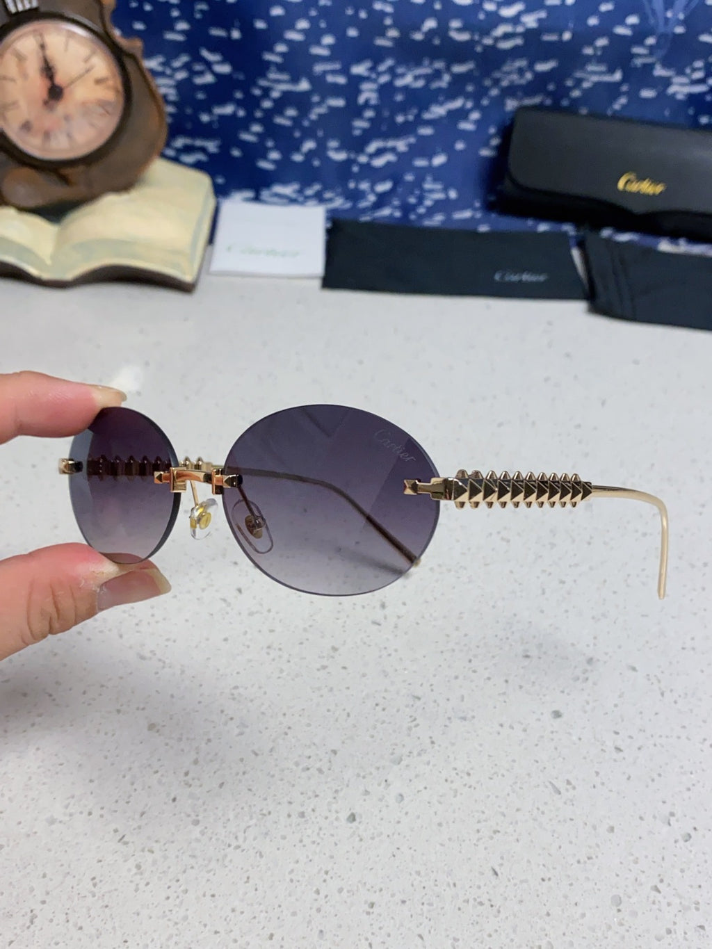 Cartier Lightweight Rimless Silver Lens Sunglasses for Men & Women - 415839 - detail image 6
