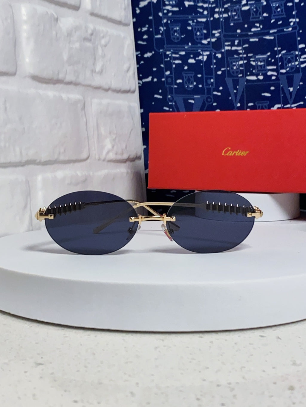 Cartier Lightweight Rimless Blue Lens Sunglasses for Men & Women - 449432 - detail image 2