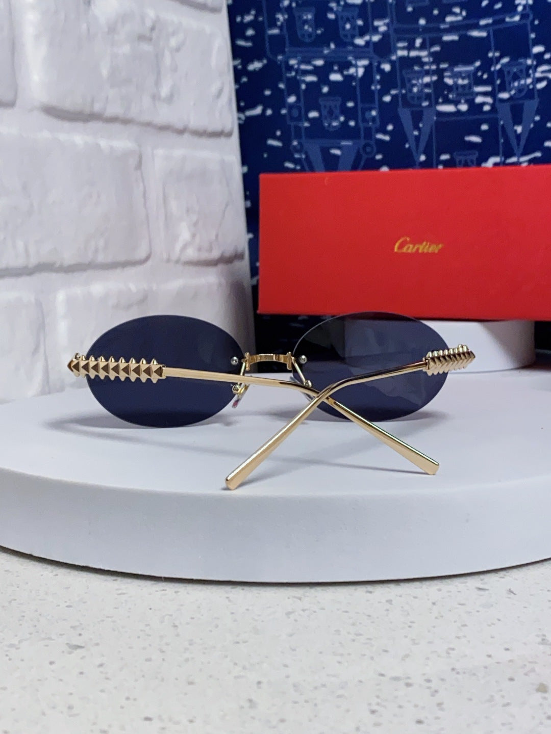 Cartier Lightweight Rimless Blue Lens Sunglasses for Men & Women - 415840 - detail image 3