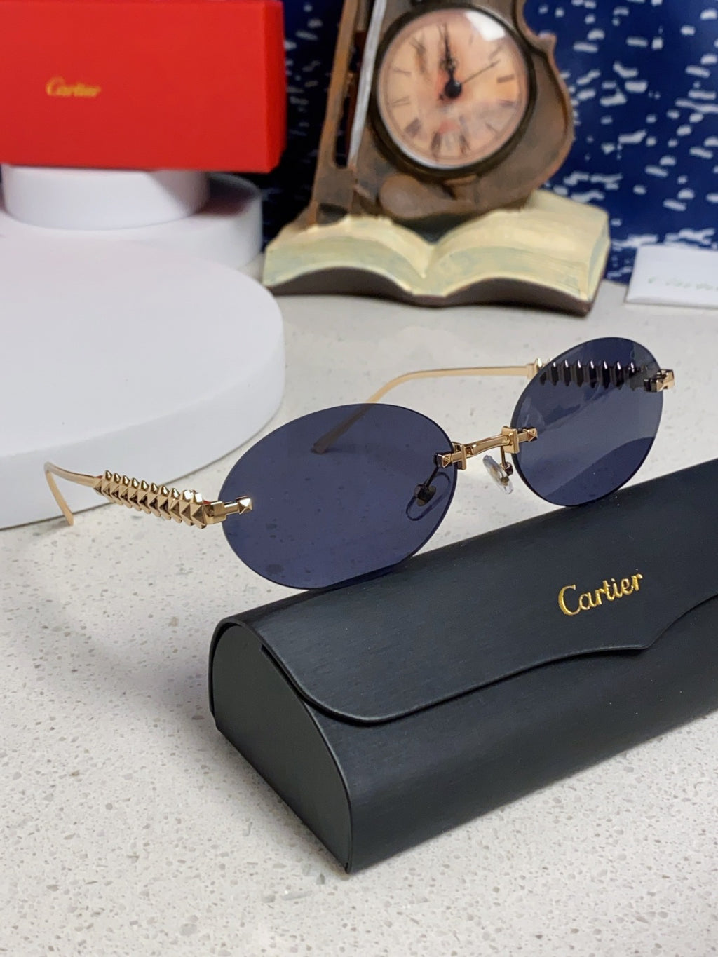 Cartier Lightweight Rimless Blue Lens Sunglasses for Men & Women - 449432 - detail image 10
