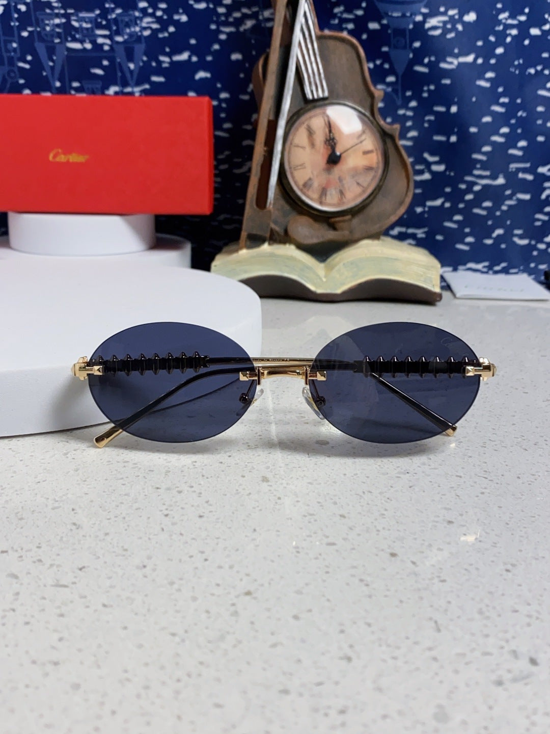 Cartier Lightweight Rimless Blue Lens Sunglasses for Men & Women - 449432 - detail image 9