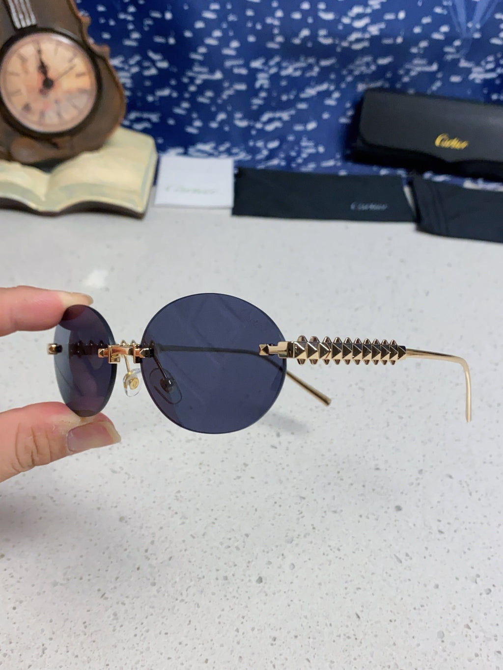 Cartier Lightweight Rimless Blue Lens Sunglasses for Men & Women - 449432 - detail image 6