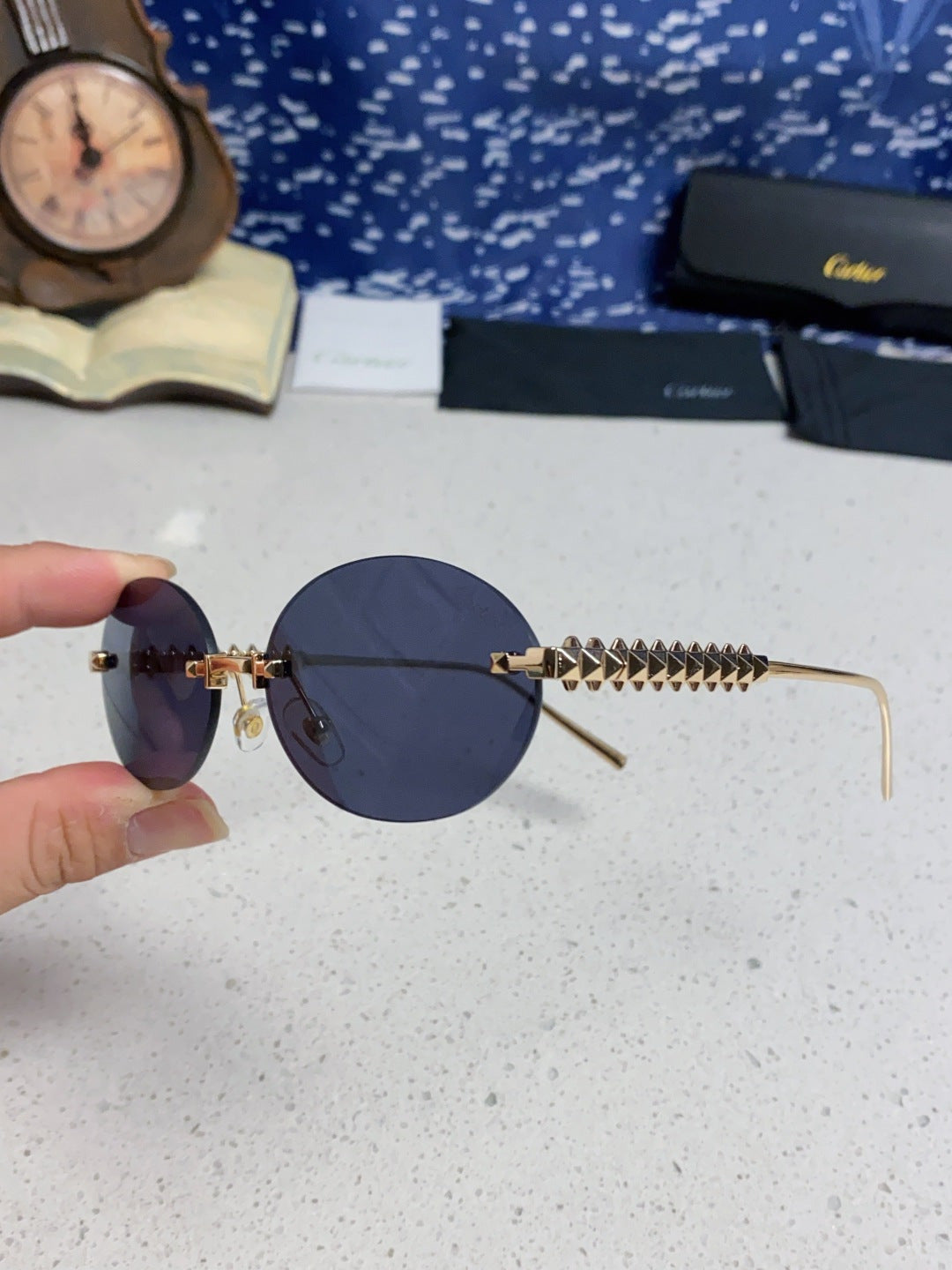 Cartier Lightweight Rimless Blue Lens Sunglasses for Men & Women - 449432 - detail image 6