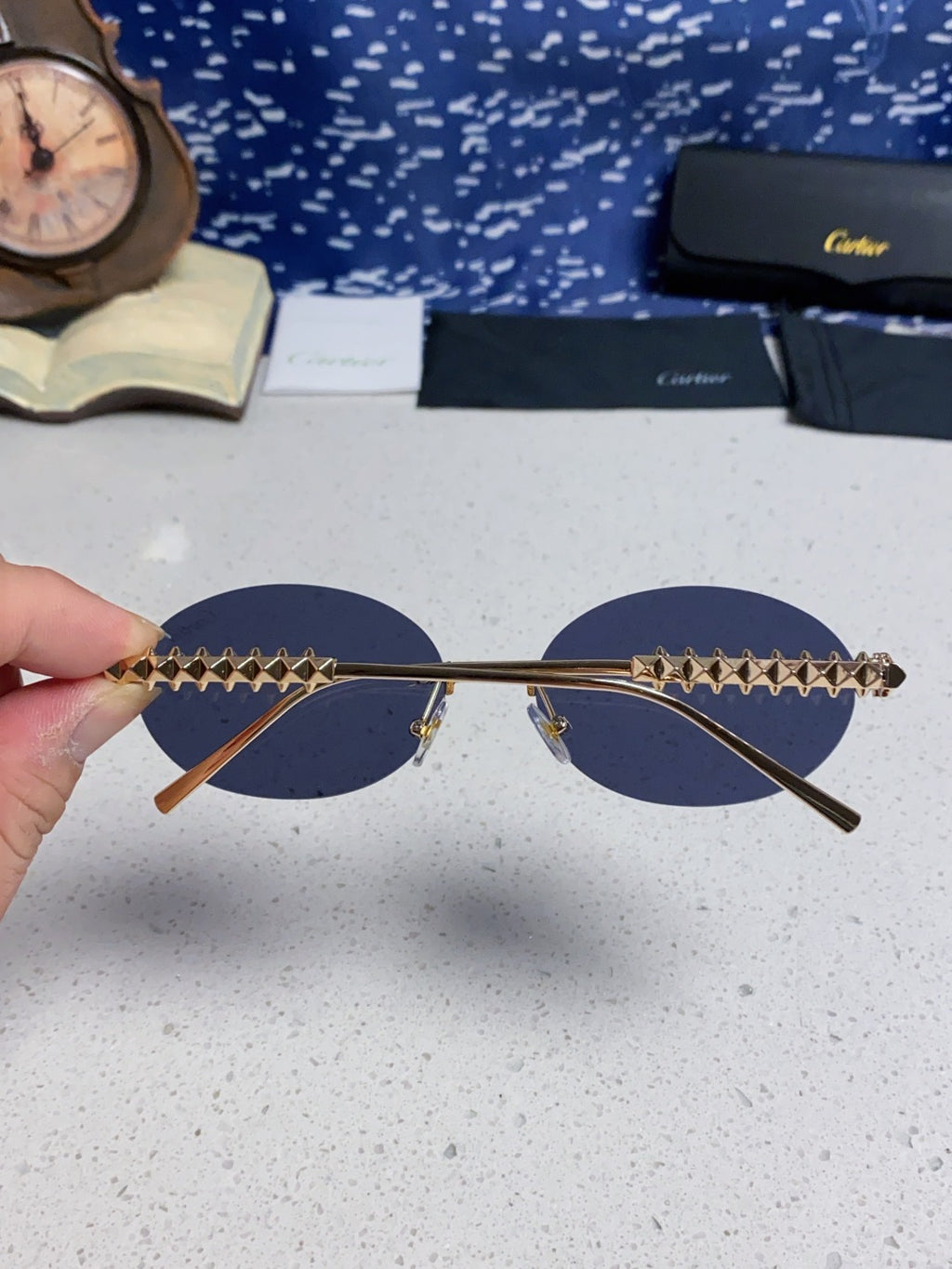 Cartier Lightweight Rimless Blue Lens Sunglasses for Men & Women - 415840 - detail image 5