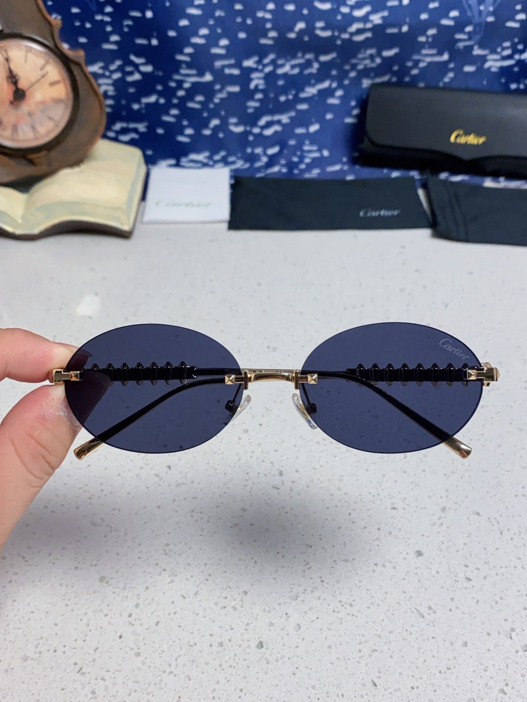 Cartier Lightweight Rimless Blue Lens Sunglasses for Men & Women - 415840 - detail image 4